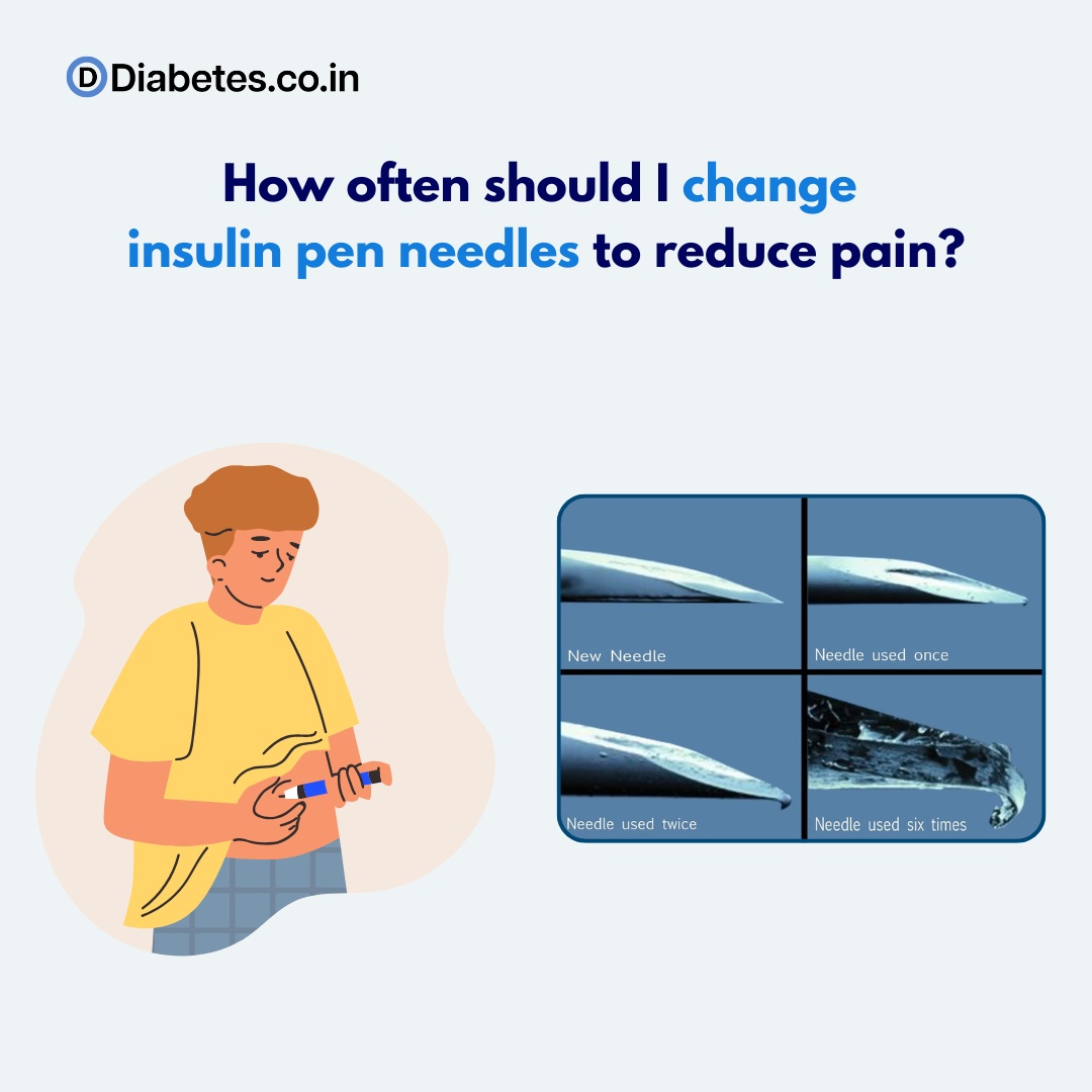 How often should I change  insulin pen needles to reduce pain?
